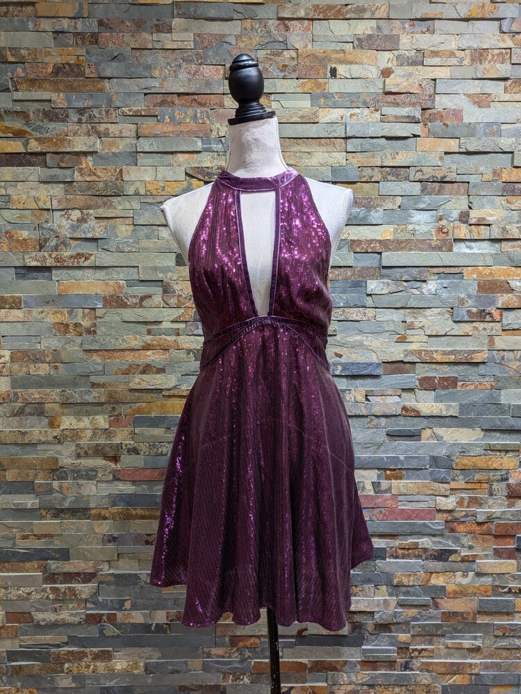 Free People Purple Sleeveless Sequin Fit and Flare, Size M