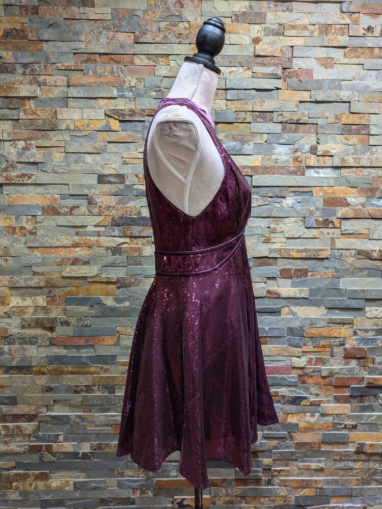 Free People Purple Sleeveless Sequin Fit and Flare, Size M