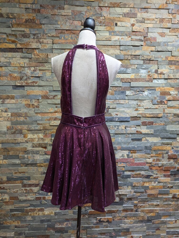 Free People Purple Sleeveless Sequin Fit and Flare, Size M
