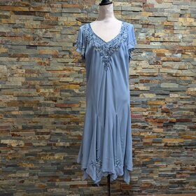 Jkara Dusty Blue Beaded Cocktail Dress w/ Flared Bottom, Size 16w