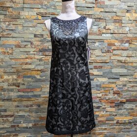 Sue Wong Dark Gray Embroidered Illusion Cocktail Dress, Size 0
