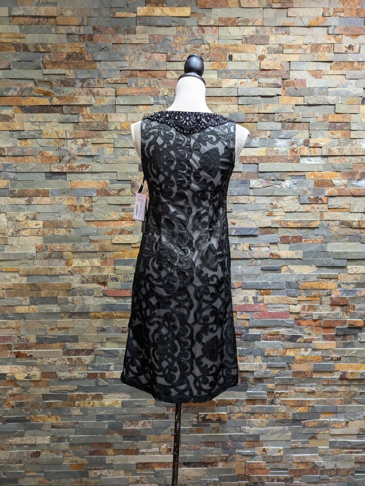 Sue Wong Dark Gray Embroidered Illusion Cocktail Dress, Size 0