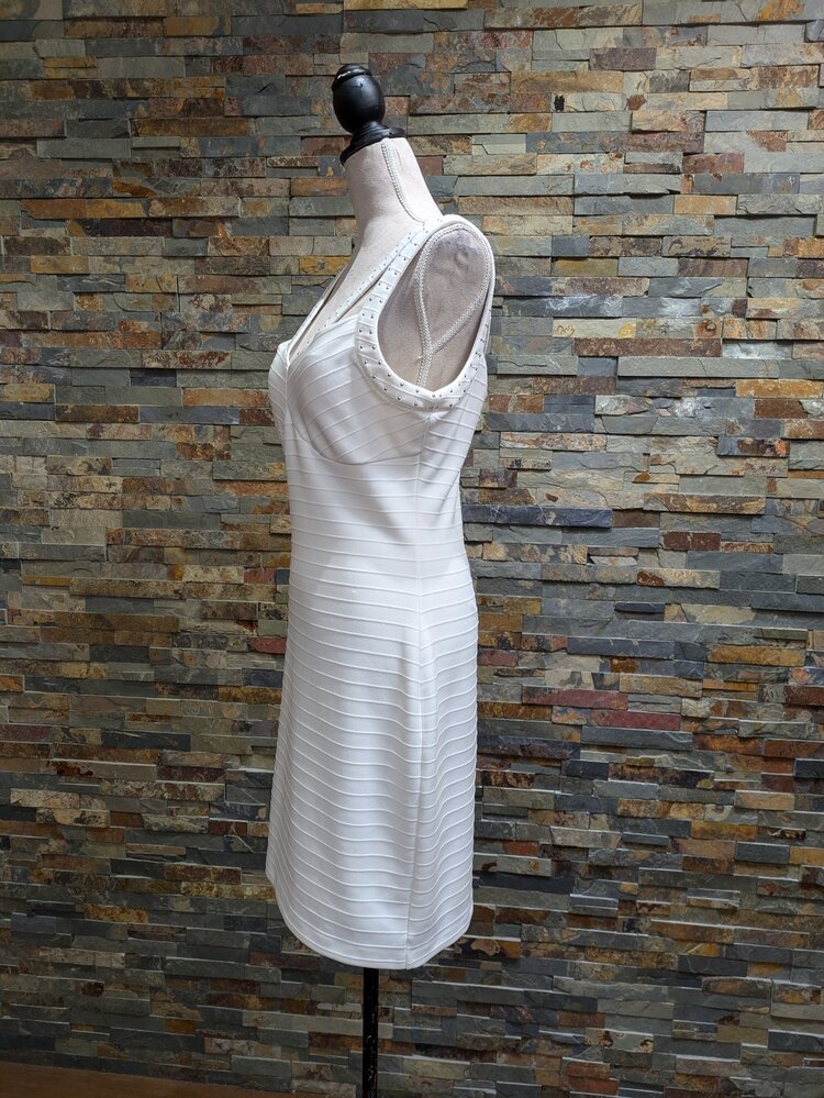 White Sassy Bodycon w/ Gold Studs, Size 12