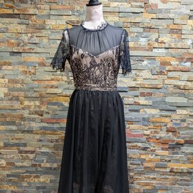 Black Chiffon Lace Insert Party Dress, Size 8