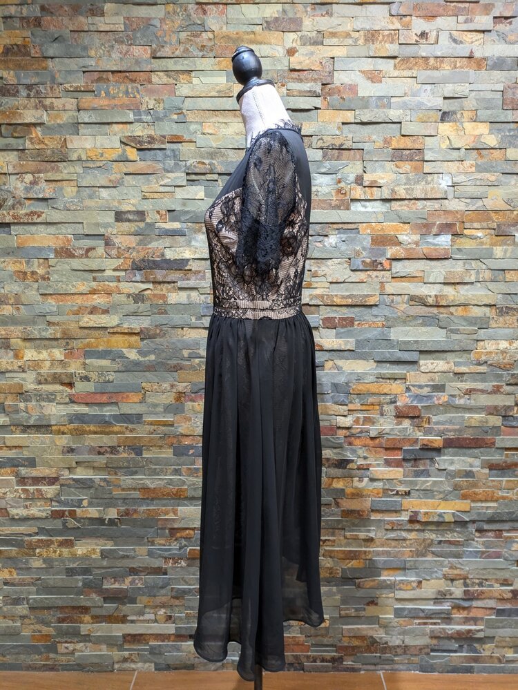 Black Chiffon Lace Insert Party Dress, Size 8