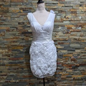 Sherri Hill White Tulle Floral Cocktail Dress, Size 6