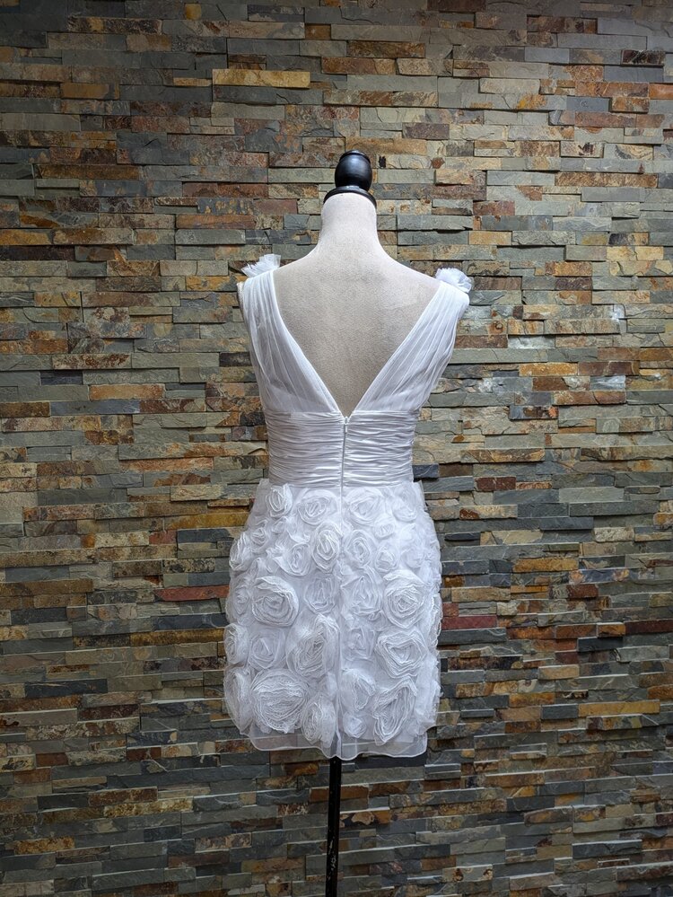 Sherri Hill White Tulle Floral Cocktail Dress, Size 6