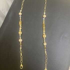 Gold Handcrafted Handbag Strap w/Crystal, Tiger Eye and Golden Jade