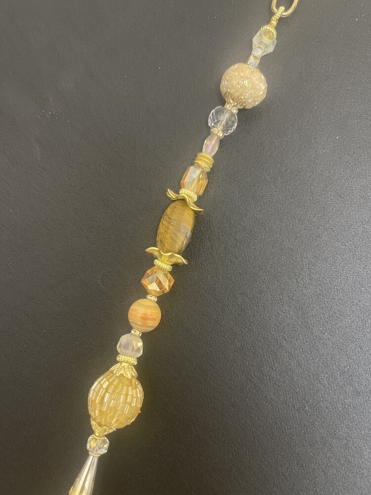 Gold Handcrafted Handbag Strap w/Crystal, Tiger Eye and Golden Jade