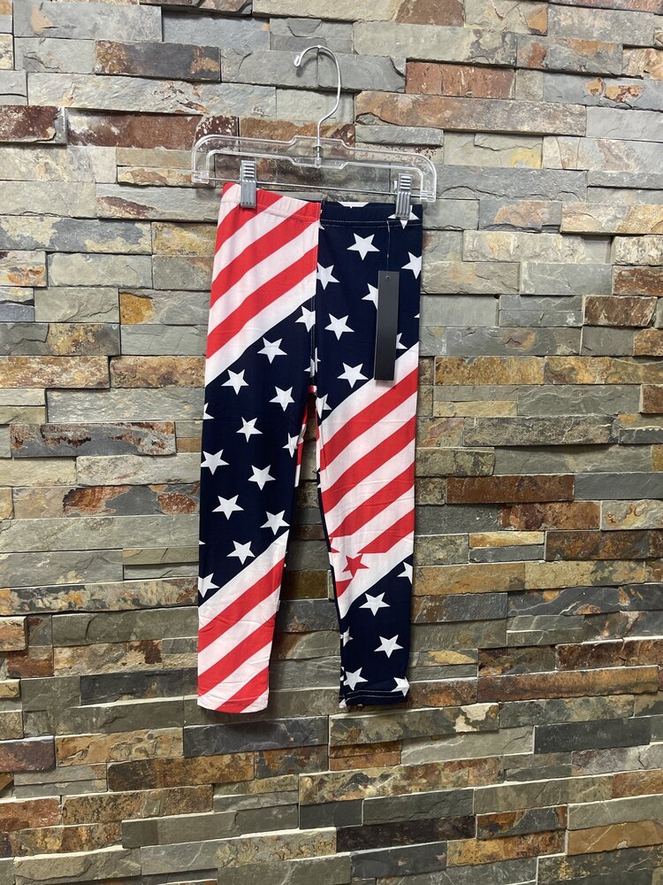 Navy, Red & White Patriotic Kids Leggings
