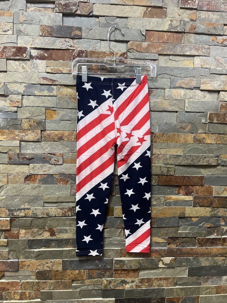 Navy, Red & White Patriotic Kids Leggings
