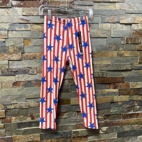 Red & White Vertical Stripes w/Blue Stars Kids Leggings