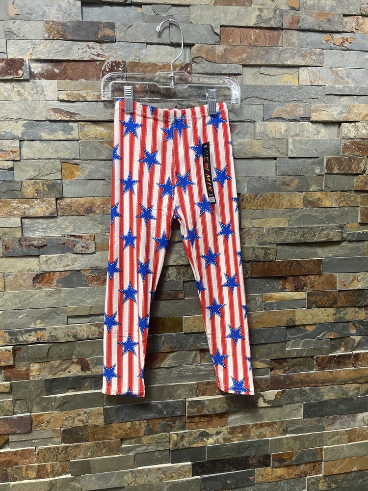 Red & White Vertical Stripes w/Blue Stars Kids Leggings