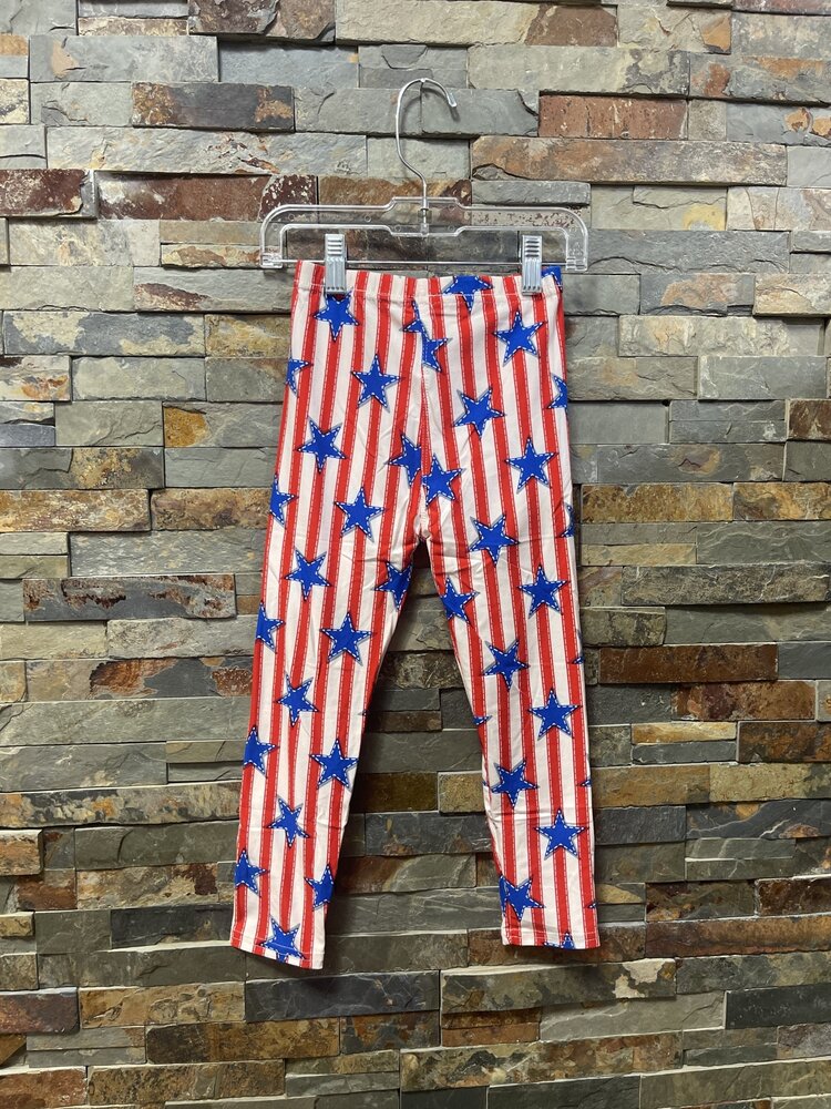 Red & White Vertical Stripes w/Blue Stars Kids Leggings