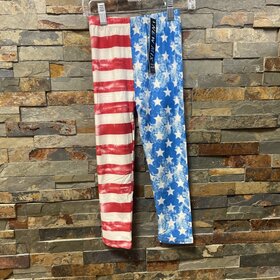 Red & White Stipe Leg and Blue Stars Kids Leggings