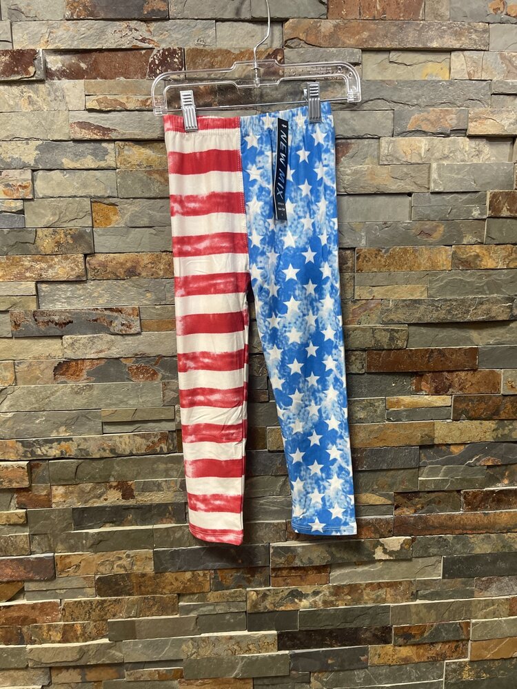 Red & White Stipe Leg and Blue Stars Kids Leggings