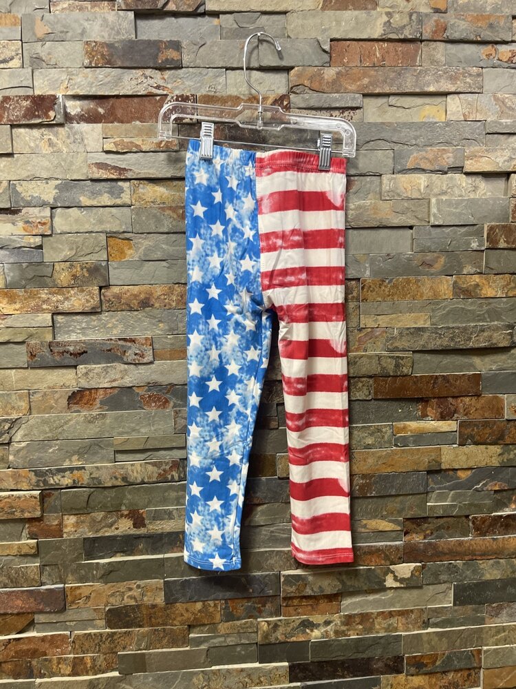 Red & White Stipe Leg and Blue Stars Kids Leggings