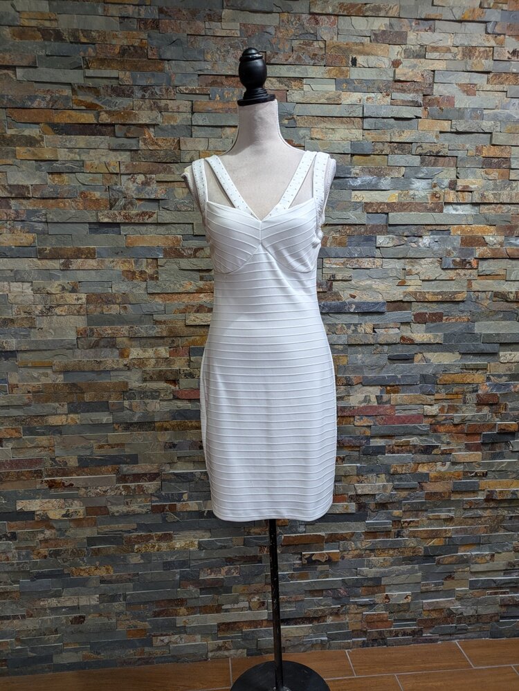 White Sassy Bodycon w/ Gold Studs, Size 12