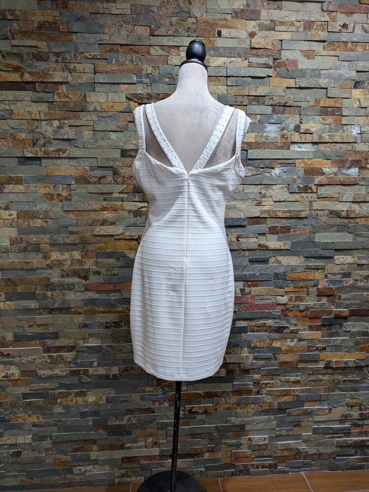 White Sassy Bodycon w/ Gold Studs, Size 12