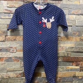 Navy with White Stars and Reindeer Patch Footsie, Size 3M