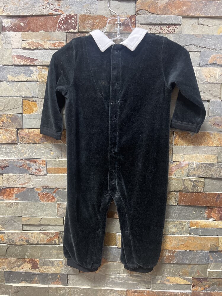 Black Romper with Shirt & Tie Detail, Size 6M