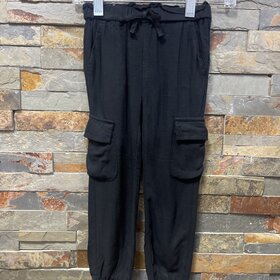 Black Cargo Cotton Pants, Size 2T