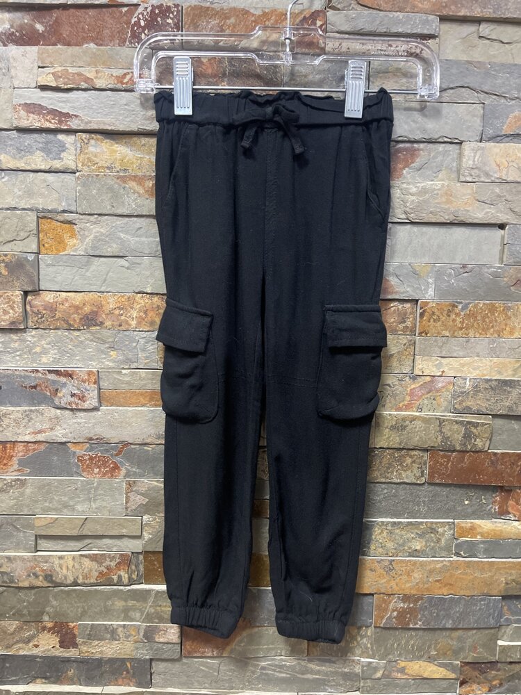 Black Cargo Cotton Pants, Size 2T