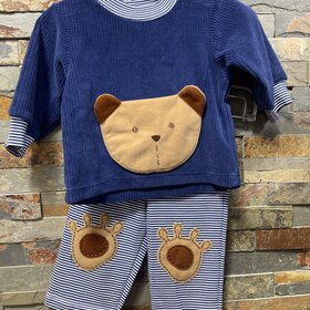 Blue & White Bear Pantset, Size 3M