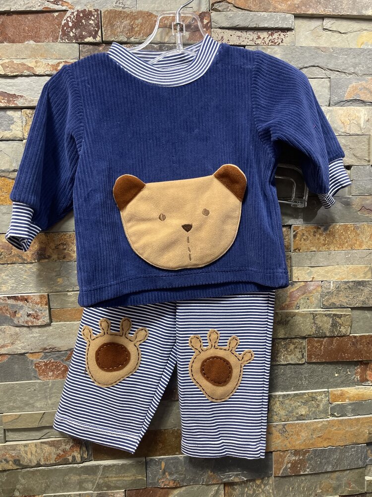 Blue & White Bear Pantset, Size 3M
