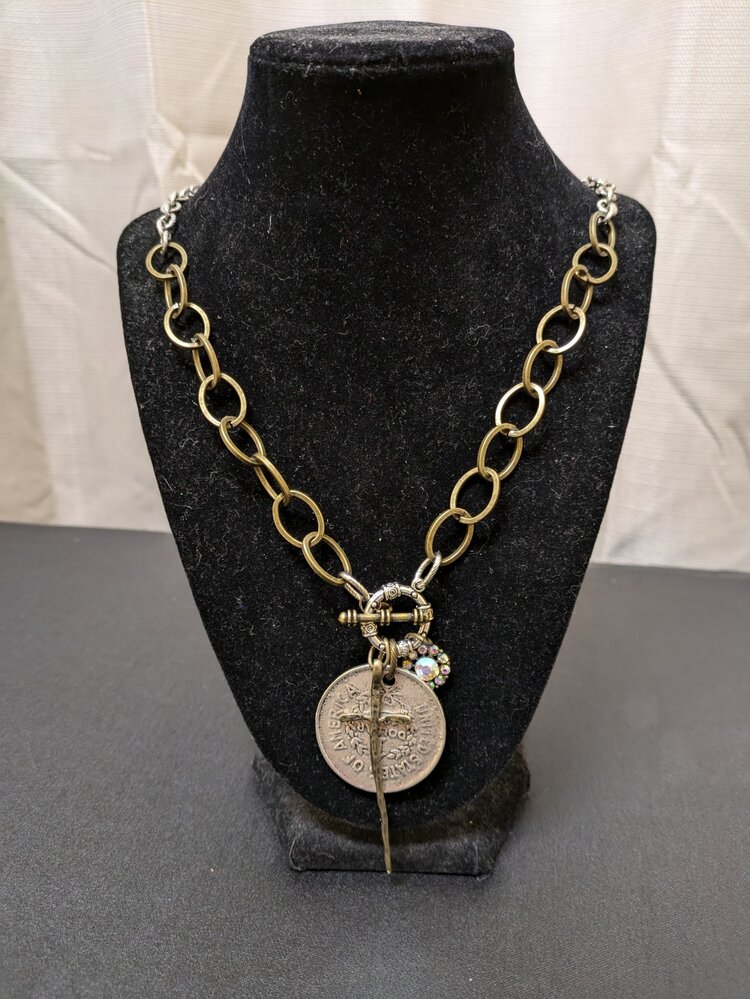 Mixed Chains w/front Toogled Edged Coin Cross