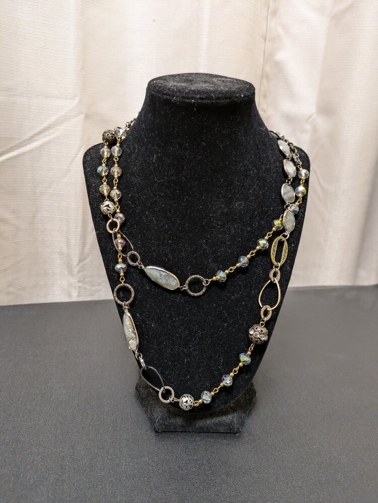 Long Symmetrical Bezel Link Necklace