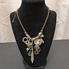 Nickel w/Ring, Coin, Stone & Pendent Drop Necklace