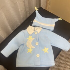 Light Blue Moon & Stars Fleece Jacket with Jester Cap, Size 18M