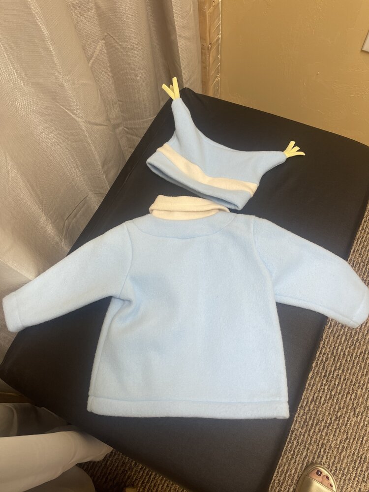 Light Blue Moon & Stars Fleece Jacket with Jester Cap, Size 18M
