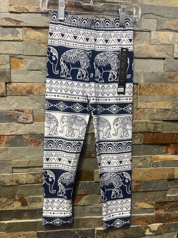 Navy & White Elephant Print Kids  Leggings