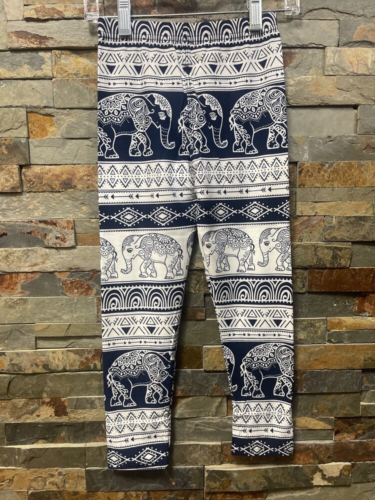 Navy & White Elephant Print Kids  Leggings