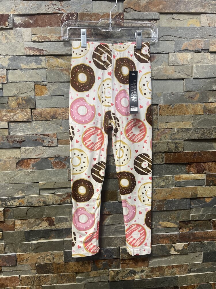 White with Donut Print Kids Leggings