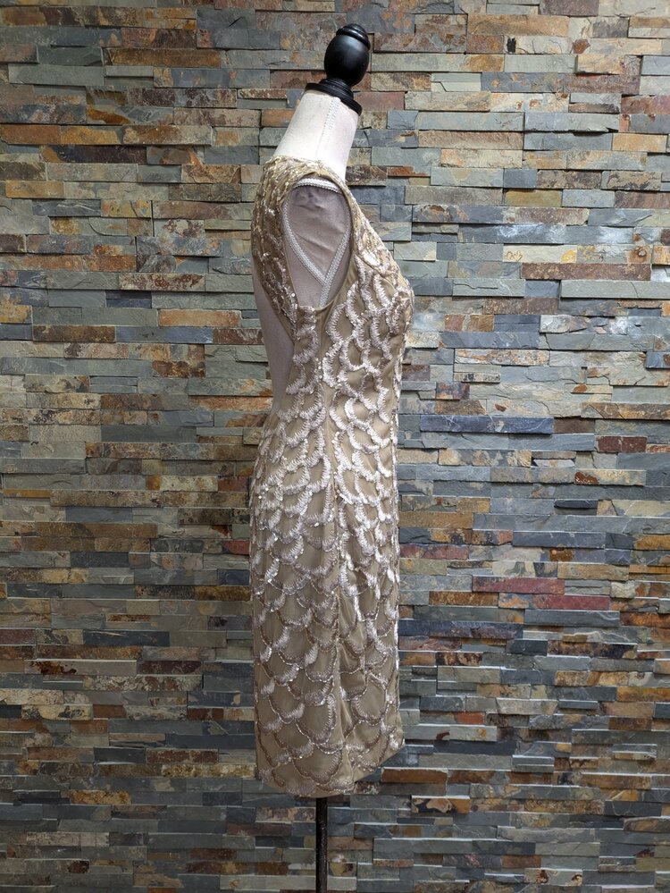 Sue Wong Beige Embroidered Dress, Size 12