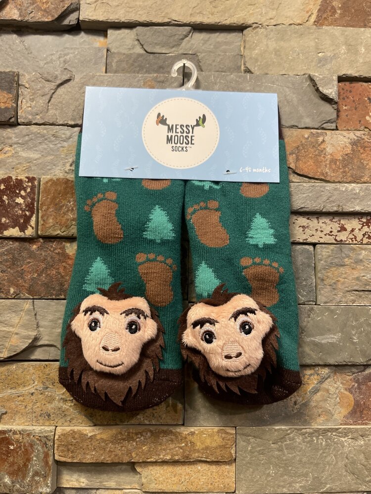 Brown & Green Sasquatch  Socks, Size 6-48 Months
