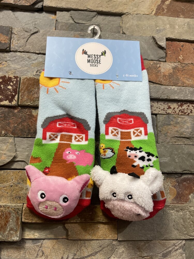 Mismatched Cow & Pig Socks, Size 6-48 Months