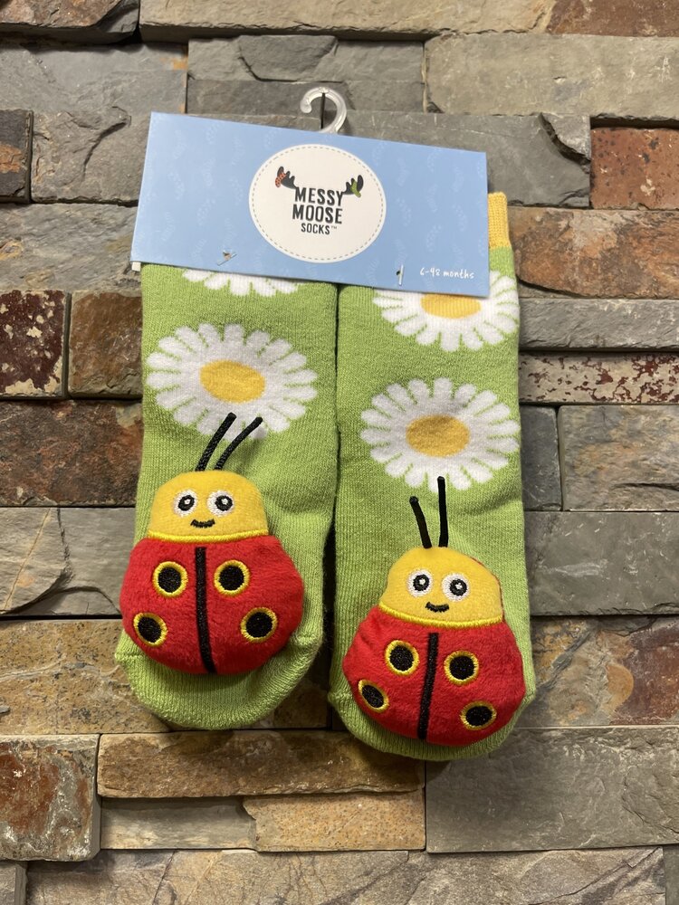 Light Green Ladybug Socks, Size 6-48 Months