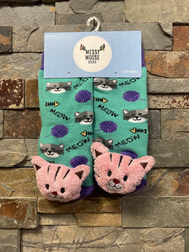 Teal Pink Kitten Socks, Size 6-48 Months