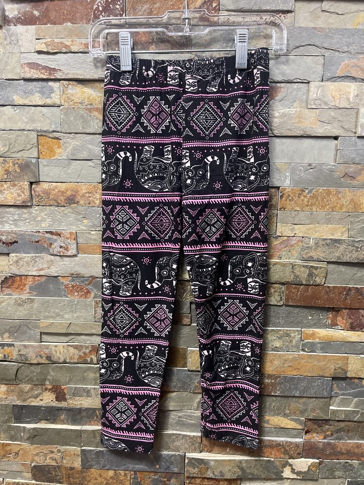 Black & Pink Elephant Print Kids Leggings