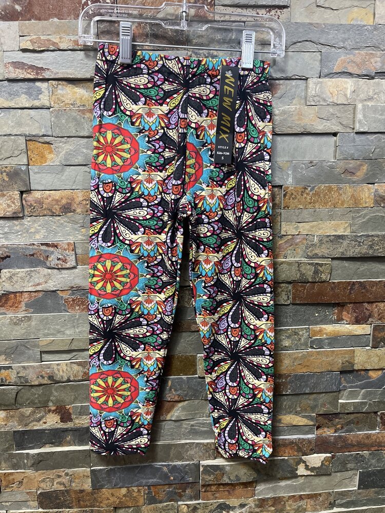 Gray Mix Ethnic Print Kids Leggings