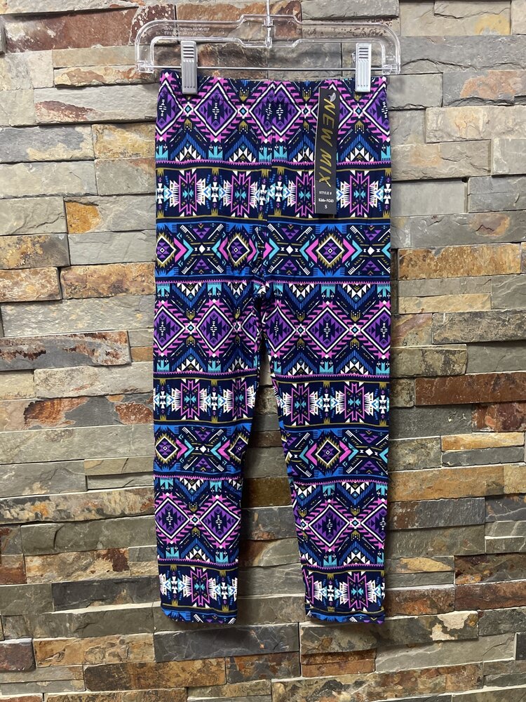 Navy & Purple Tribal Print Kids Leggings