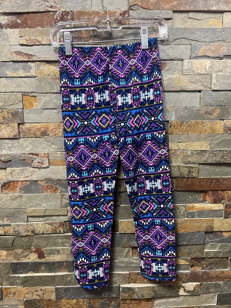 Navy & Purple Tribal Print Kids Leggings