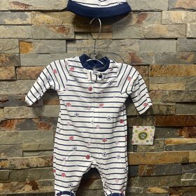 Navy Stripe w/Sport Balls Footie & Hat