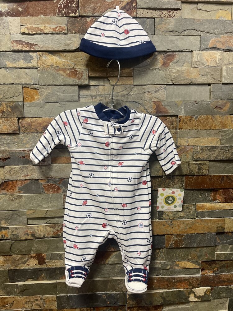 Navy Stripe w/Sport Balls Footie & Hat