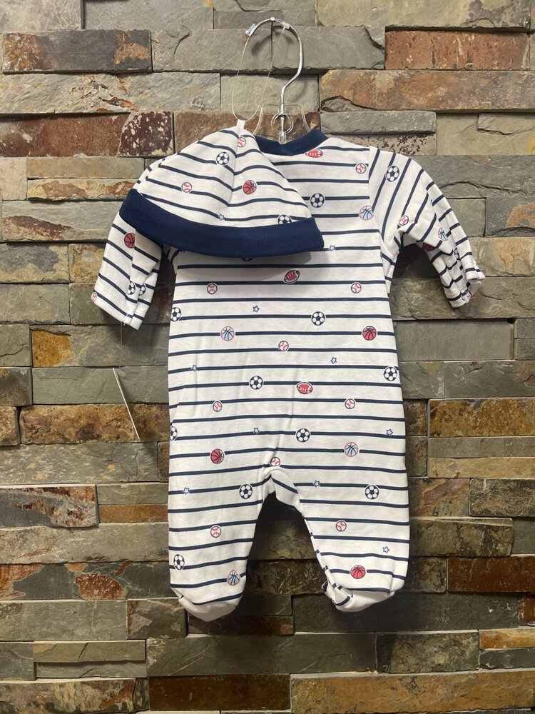 Navy Stripe w/Sport Balls Footie & Hat