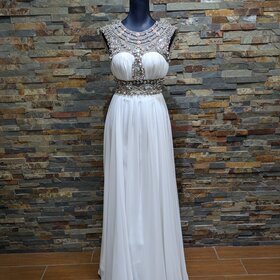 White & Nude Sheer Iridescent Beaded Dress, Size XS